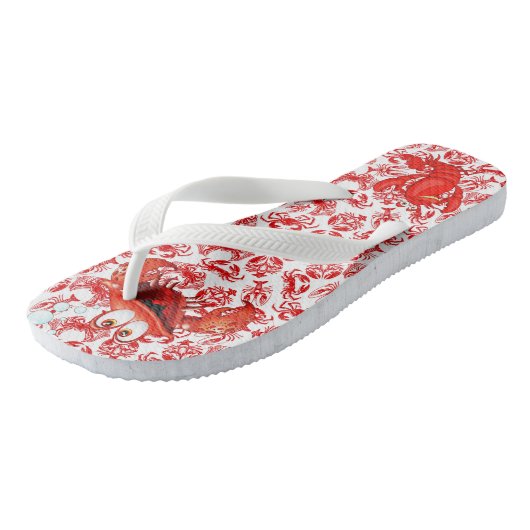 Bij De Zee Rode Kreeft En Krab Teenslippers (Schuin)