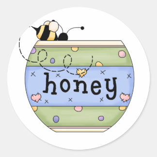 Bij die steelt uit de honingpot ronde sticker
