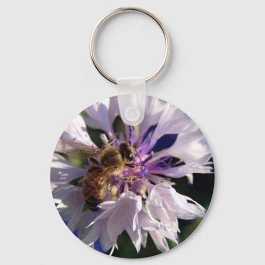 Bij en blauwe bloem sleutelhanger (Voorkant)