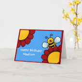 bij en bloemen Happy Birthday kaart (Gele Bloem)