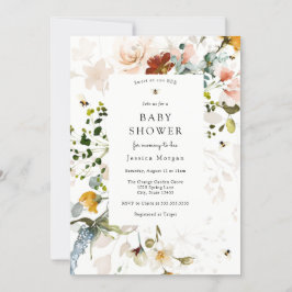 Bij en vintage bloemen baby shower uitnodiging