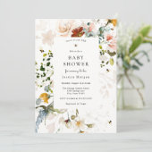 Bij en vintage bloemige babyshower uitnodiging (Staand voorkant)
