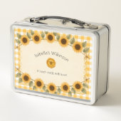 Bij en zonnebloem Geel Geruit Kinderen Lunchbox (Achterkant)