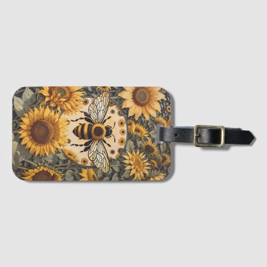  bij en zonnebloemen bagagelabel (Voorkant (horizontaal))