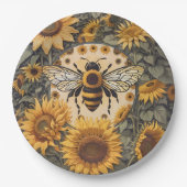 bij en zonnebloemen papieren bordje (Voorkant)