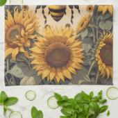  bij en zonnebloemen theedoek (Gevouwen)