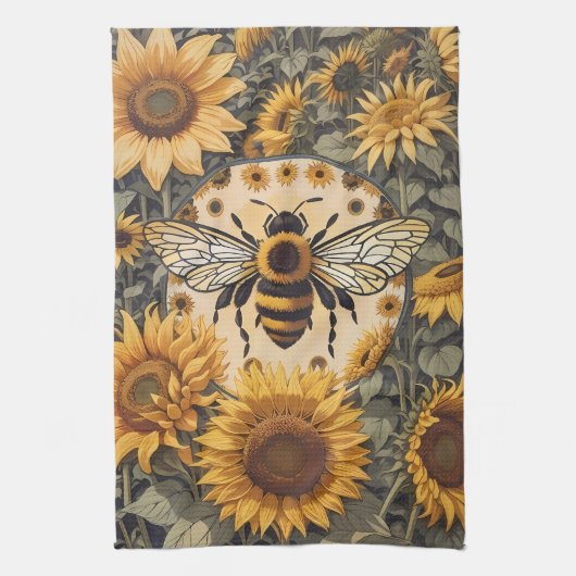  bij en zonnebloemen theedoek (Verticaal)