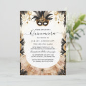 Bij Fancy Prom Mask Fun Masquerade Ball Quinceaner Kaart (Staand voorkant)