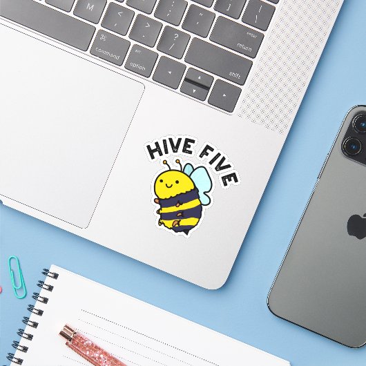 Bij Five Grappige Hoog Five Bij Punt Sticker (Laptop met iPhone)