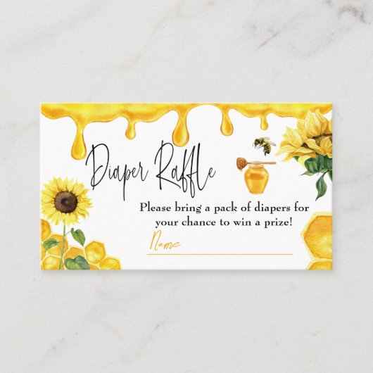 Bij Geel Honing Baby Shower Luiers Raffle Spel Visitekaartje (Voorkant)