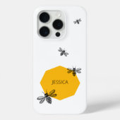 Bij Gele Aangepaste Naam Modern Honingraat Zomer Case-Mate iPhone Case (Achterkant)