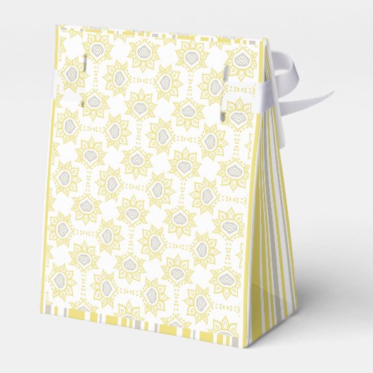 Bij gele en grijze geometrische aangepaste bedankdoosjes (Achterkant)