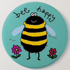 Bij Gelukkig Bij Cartoon Speld Badge Ronde Button 6,0 Cm