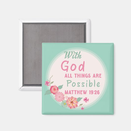 Bij God is alles mogelijk (licht Blauwgroen) Magneet (Voorkant / Achterkant)