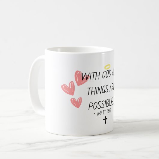 "Bij God is alles mogelijk", zegt de Bijbel Koffiemok (Voorkant links)