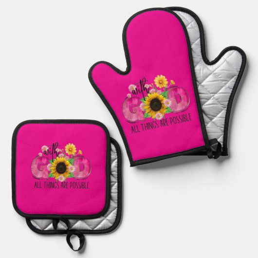 Bij God zijn alle dingen mogelijk Pothouder Ovenwant & Pannenlap Set (Voorkant / Achterkant)