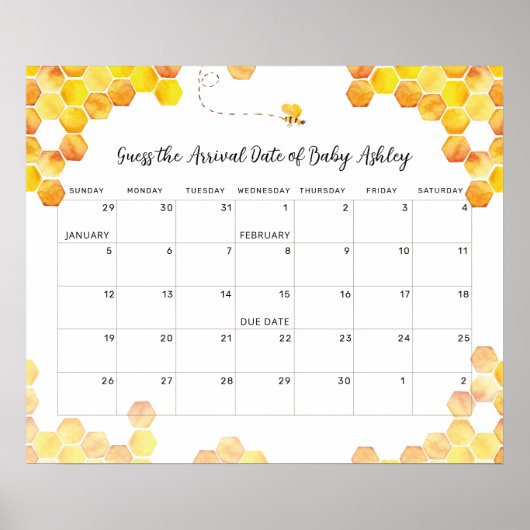 Bij Guess Baby Verwachte Bevalling Datum Kalender Poster (Voorkant)