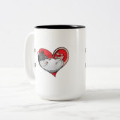 Bij hartratten tweekleurige koffiemok (Voorkant links)