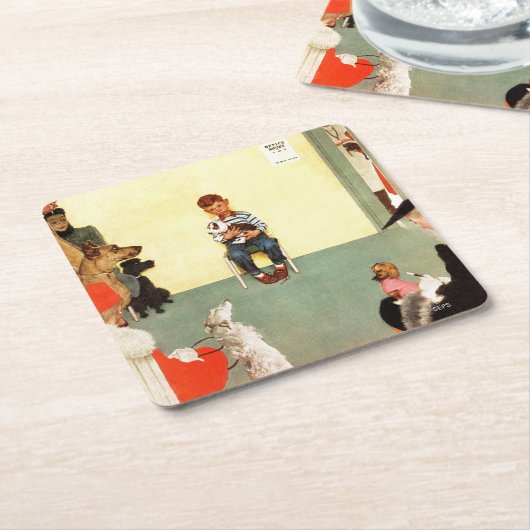 Bij het eten door Norman Rockwell Kartonnen Onderzetters (Schuin)