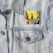 Bij het eten door Norman Rockwell Vierkante Button 5,1 Cm (In situ)