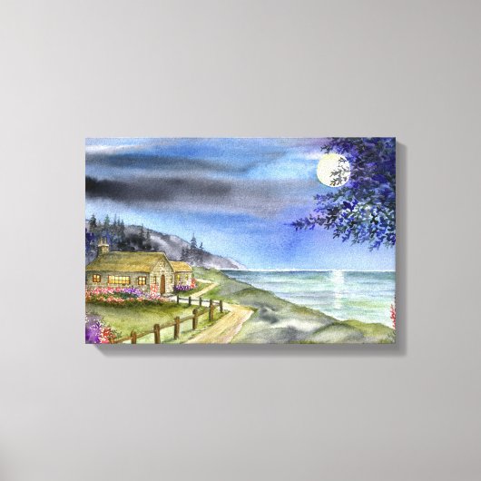 Bij het licht van de zilveren maan canvasprint canvas afdruk (Voorkant)