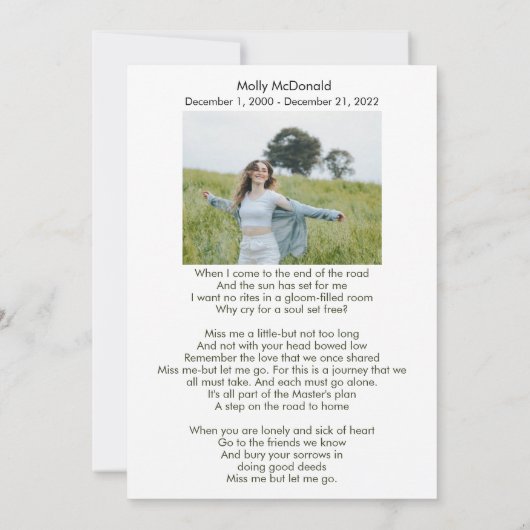 Bij het liefhebben van een begrafenisgebeddenkaart kaart (Achterkant)