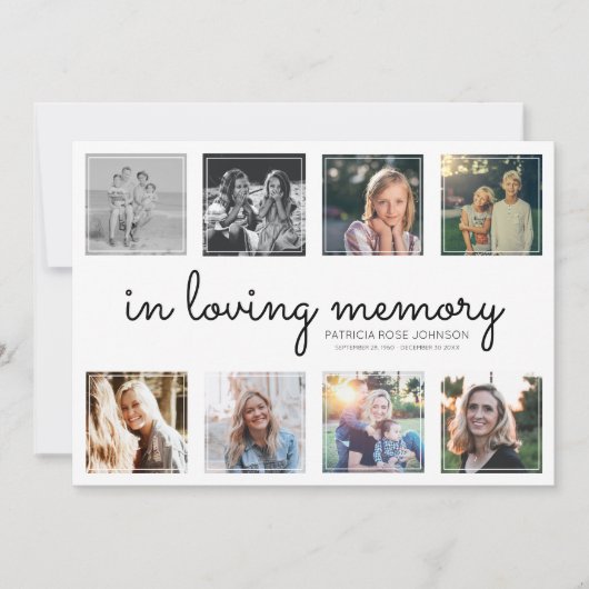 Bij het liefhebben van geheugen foto-collage begra bedankkaart (Voorkant)