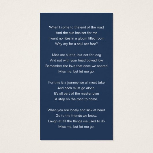 Bij het liefhebben van Memory Photo Memorial Poem  Visitekaartje (Achterkant)