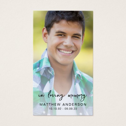 Bij het liefhebben van Memory Photo Memorial Poem  Visitekaartje (Voorkant)