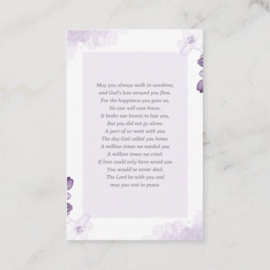 Bij het opslaan van geheugen | Foto Funeral Prayer Visitekaartje (Achterkant)