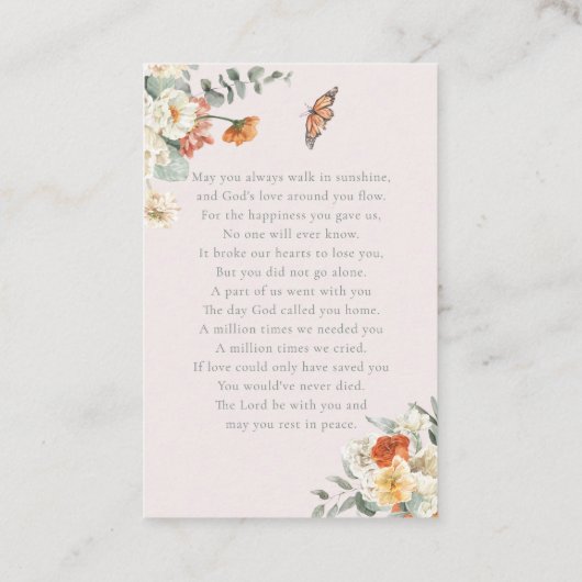 Bij het opslaan van geheugen | Foto Funeral Prayer Visitekaartje (Achterkant)