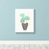 Bij het raam Monstera Plant in vaas Canvas Afdruk (Insitu (Houten vloer))