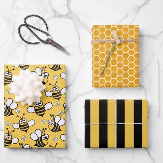 Bij Honingraat Inpakpapier Set van 3 Vel (Voorkant)