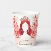 Bij Hot Pink Crown Tiara Black Lace Red Quinceaner Papieren Bekers (Achterkant)