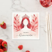 Bij Hot Pink Crown Tiara Black Lace Red Quinceaner Servet (Insitu)