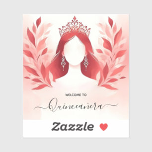 Bij Hot Pink Crown Tiara Black Lace Red Quinceaner Sticker