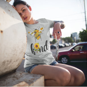 Bij Inspirerende Zonnebloemen Lettering Ontwerp T-shirt