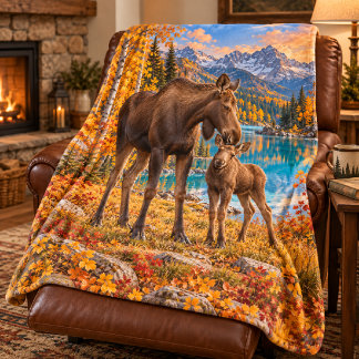 Bij je zijde eland moeder en kalf  fleece deken