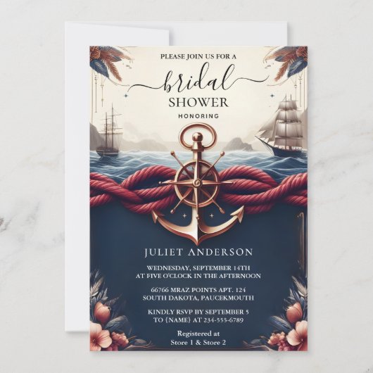 Bij Knot Boat Ship Navy Blue Nautical Vrijgezellen Kaart (Voorkant)