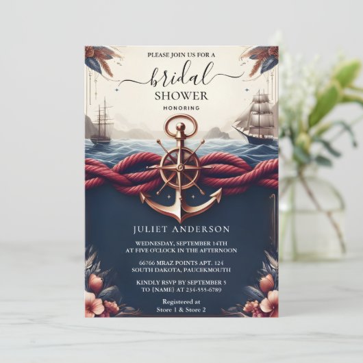 Bij Knot Boat Ship Navy Blue Nautical Vrijgezellen Kaart (Staand voorkant)