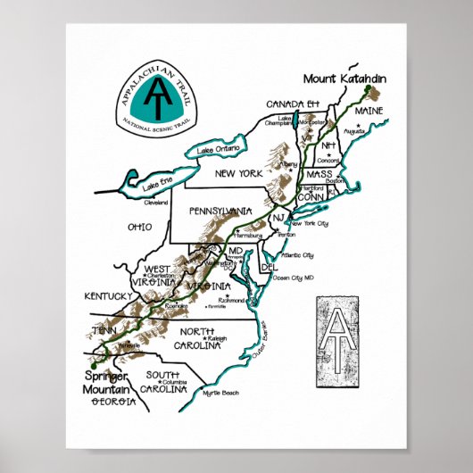 Bij Logo Appalachian Trail Wandelkaart Poster (Voorkant)