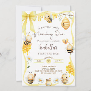Bij meisje 1e verjaardagsuitnodiging, hommel, honi kaart