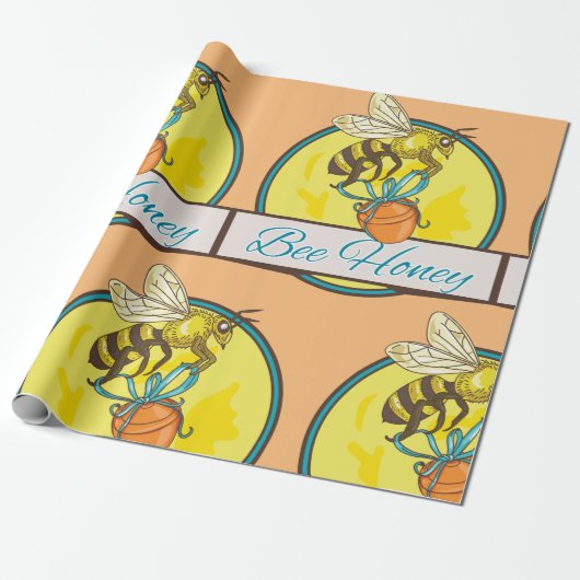 Bij met honingpot Antieke Imker Cadeaupapier (Uitgerold)