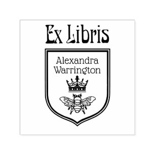 Bij met kroon Wapenschild embleem Ex Libris Boekna Zelfinktende Stempel