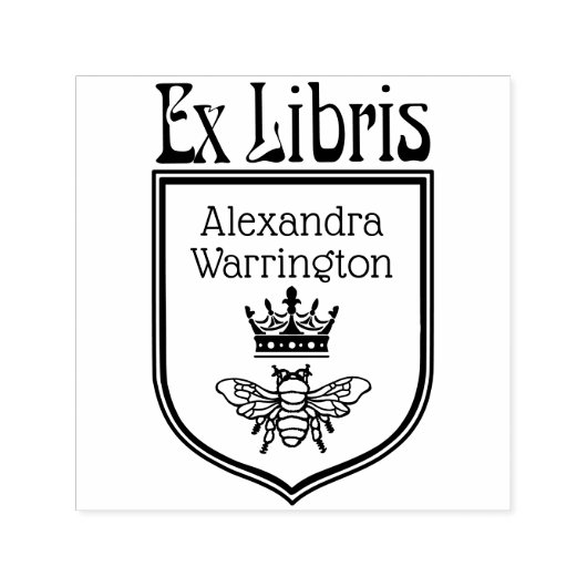 Bij met kroon Wapenschild embleem Ex Libris Boekna Zelfinktende Stempel (Design)