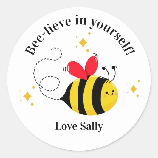 Bij-motiverende sticker – Bij-ieve in jezelf (Voorkant)