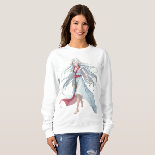 Bij nacht Anime Vrouwen Basic Sweatshirt (Voorkant volledig)