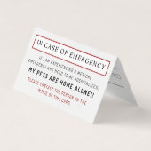 Bij noodgevallen Thuisgelaten Huisdier Identificat Visitekaartje (Voorkant)