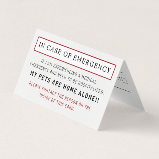 Bij noodgevallen Thuisgelaten Huisdier Identificat Visitekaartje (Voorkant)