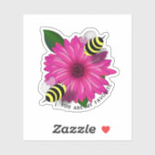Bij ontbijt op roze bloem sticker (Vel)